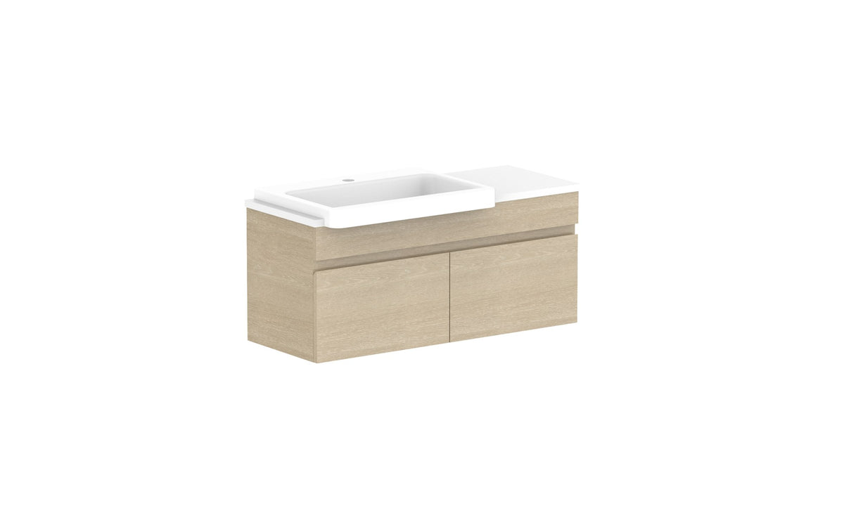 ADP Glacier Semi-Recessed All-Door Slim Wall Hung Vanity 900mm left offset bowl, benchtop
