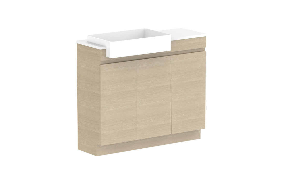ADP Glacier Semi-Recessed All-Door Trio Floor Mount Vanity 1050mm left offset bowl, benchtop