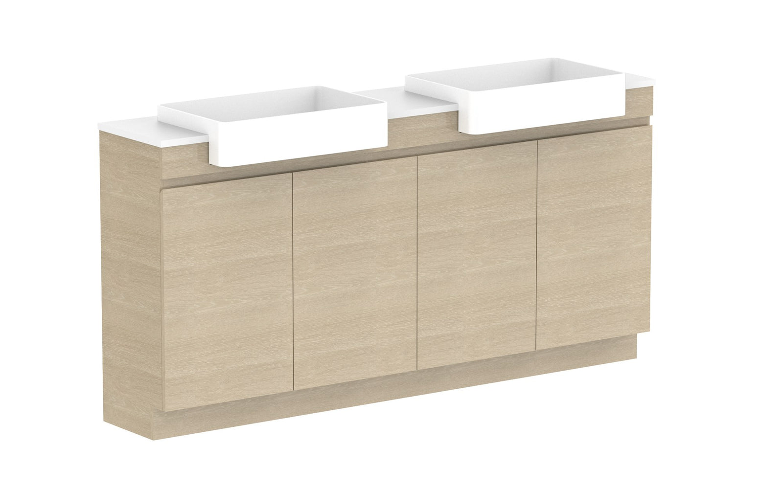 ADP Glacier Semi-Recessed All-Door Trio Floor Mount Vanity 1800mm double bowl, benchtop