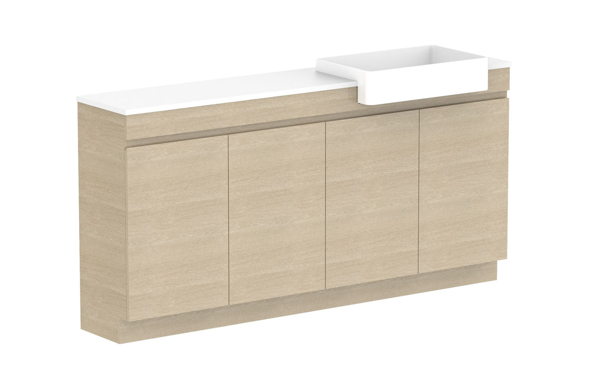 ADP Glacier Semi-Recessed All-Door Trio Floor Mount Vanity 1800mm right offset bowl, benchtop