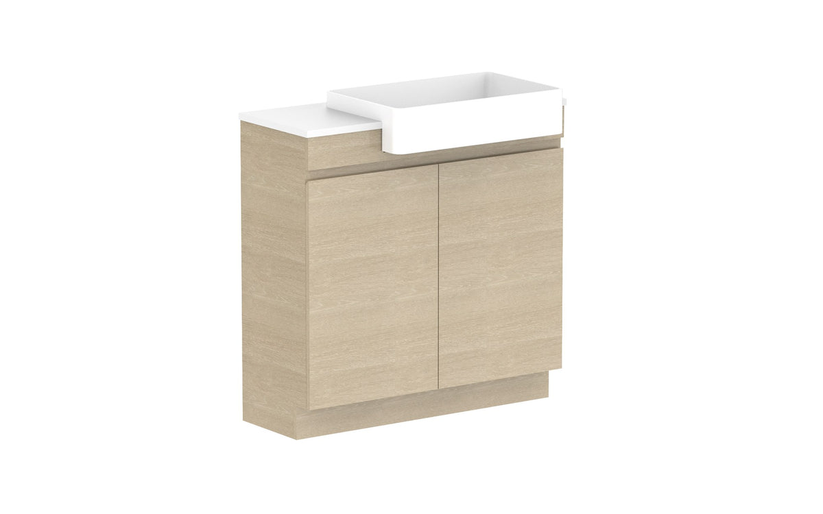ADP Glacier Semi-Recessed All-Door Trio Floor Mount Vanity 900mm right offset bowl, benchtop