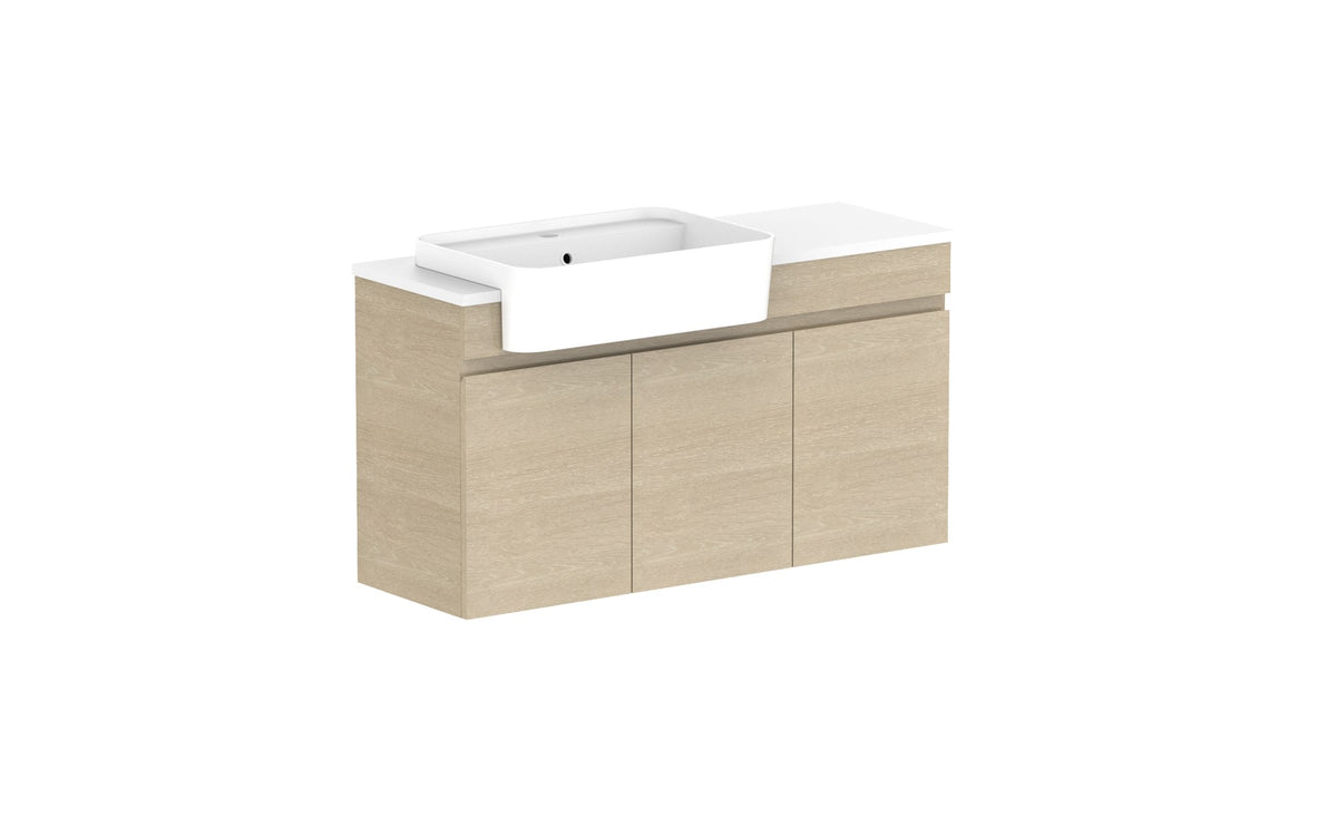 ADP Glacier Semi-Recessed All-Door Twin Wall Hung Vanity 1050mm left offset bowl, benchtop