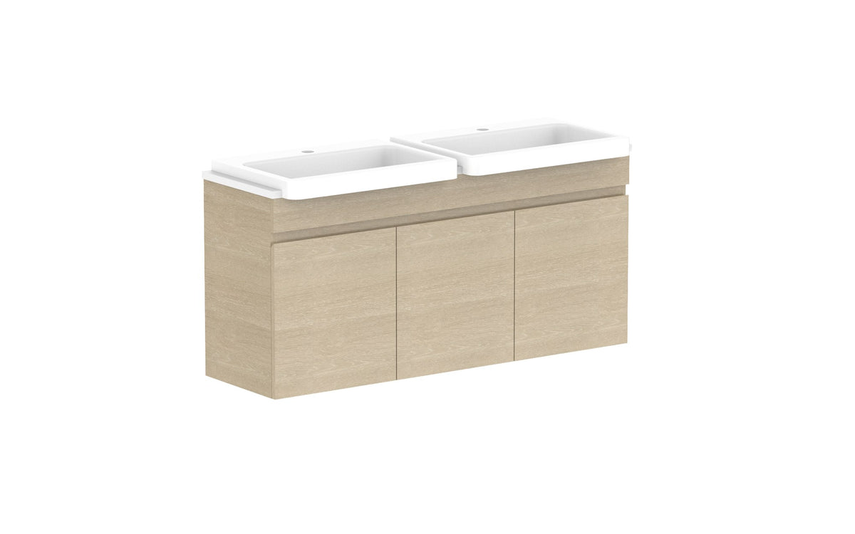ADP Glacier Semi-Recessed All-Door Twin Wall Hung Vanity 1200mm double bowl, benchtop