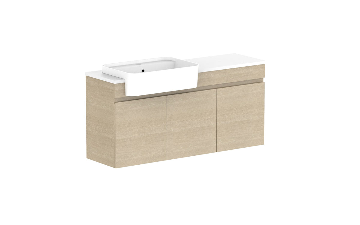 ADP Glacier Semi-Recessed All-Door Twin Wall Hung Vanity 1200mm left offset bowl, benchtop