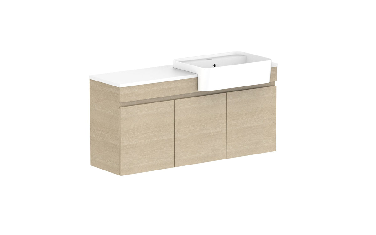 ADP Glacier Semi-Recessed All-Door Twin Wall Hung Vanity 1200mm right offset bowl, benchtop