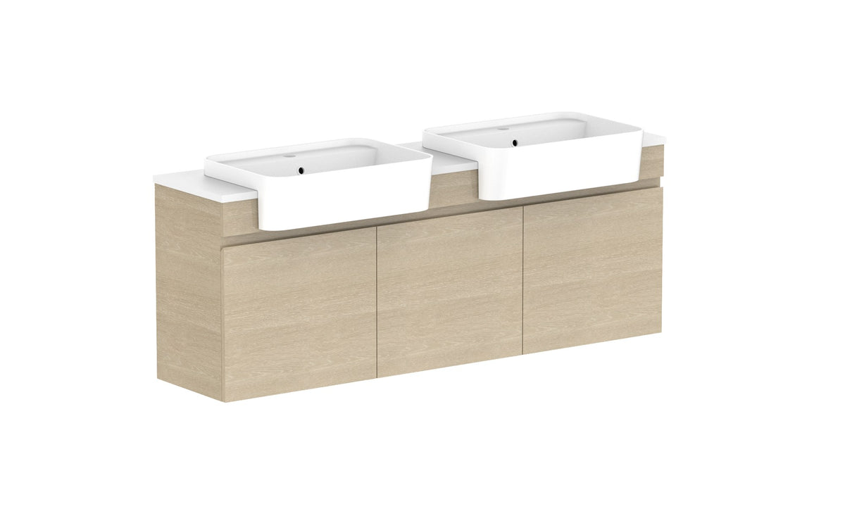 ADP Glacier Semi-Recessed All-Door Twin Wall Hung Vanity 1500mm double bowl, benchtop