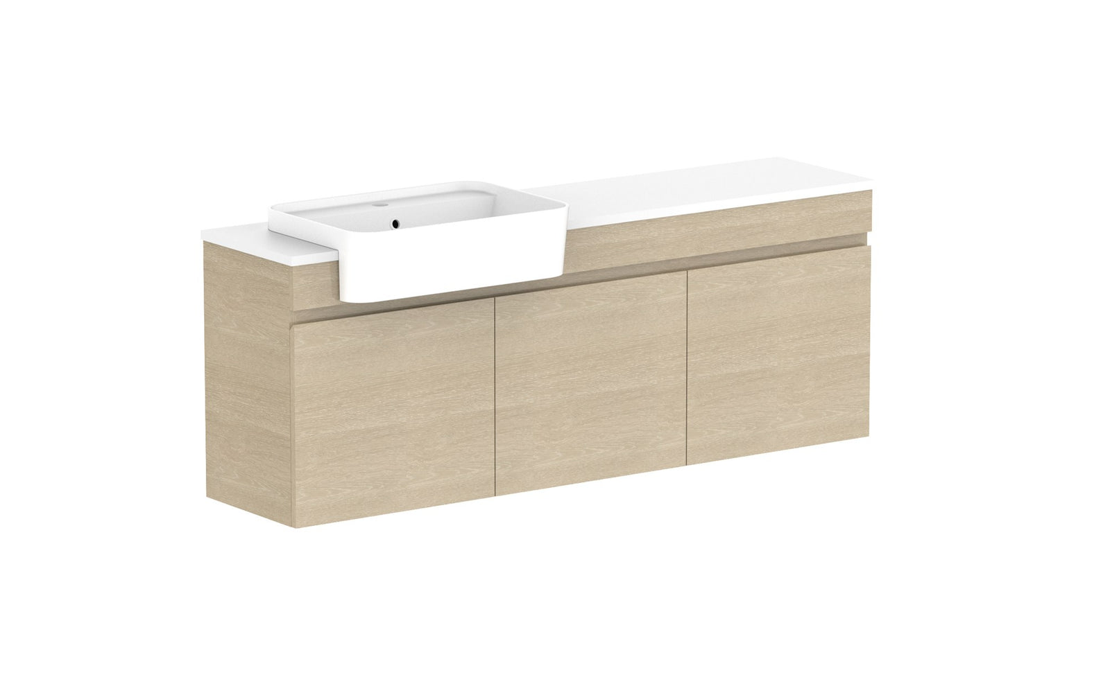 ADP Glacier Semi-Recessed All-Door Twin Wall Hung Vanity 1500mm left offset bowl, benchtop