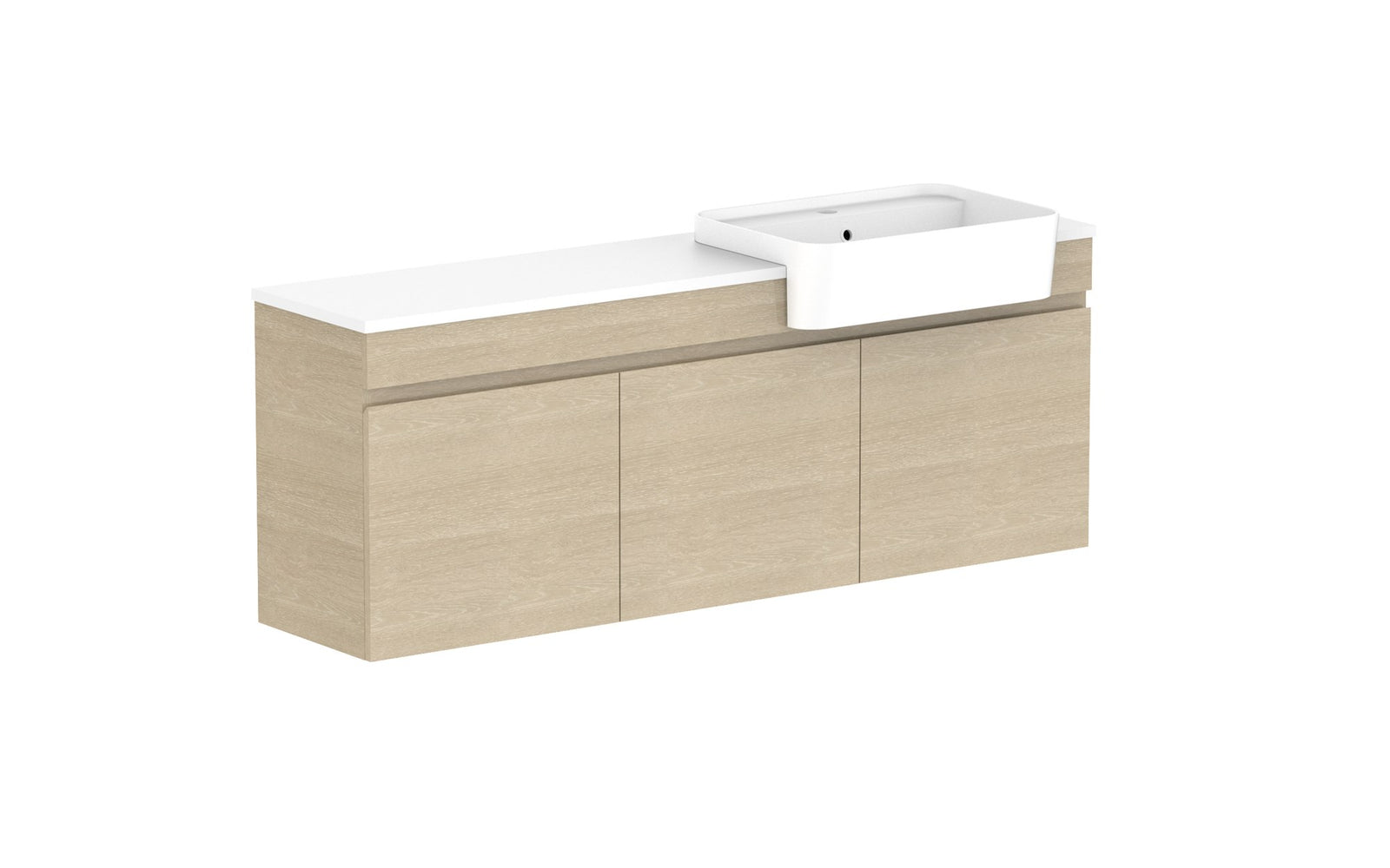 ADP Glacier Semi-Recessed All-Door Twin Wall Hung Vanity 1500mm right offset bowl, benchtop