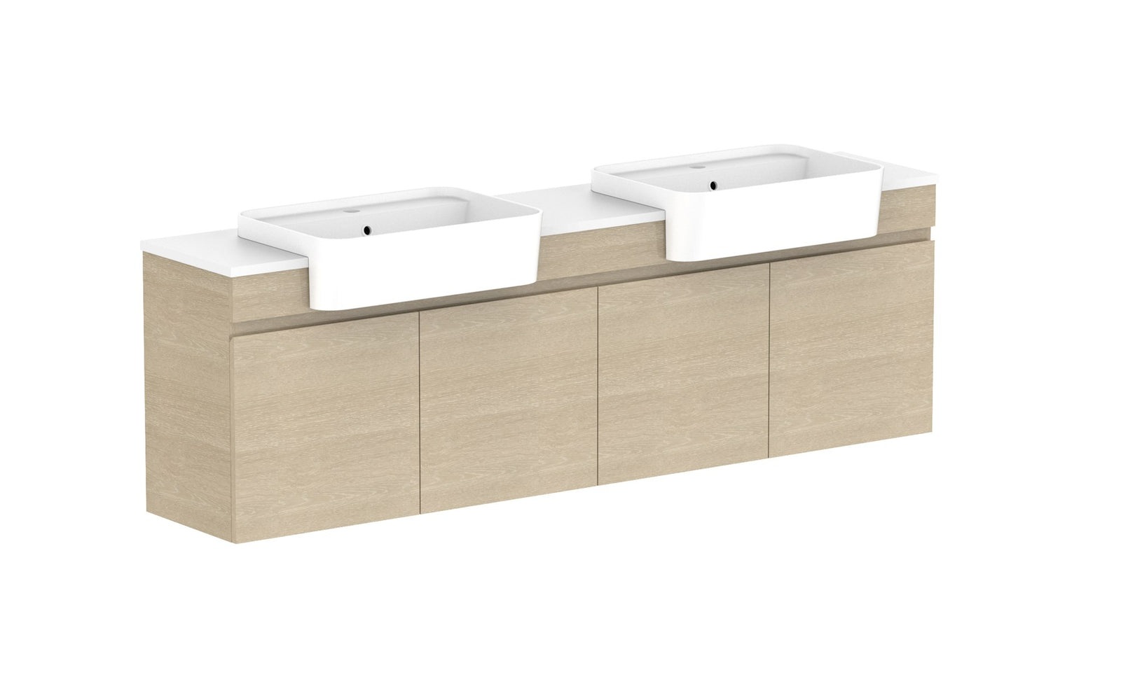ADP Glacier Semi-Recessed All-Door Twin Wall Hung Vanity 1800mm double bowl, benchtop