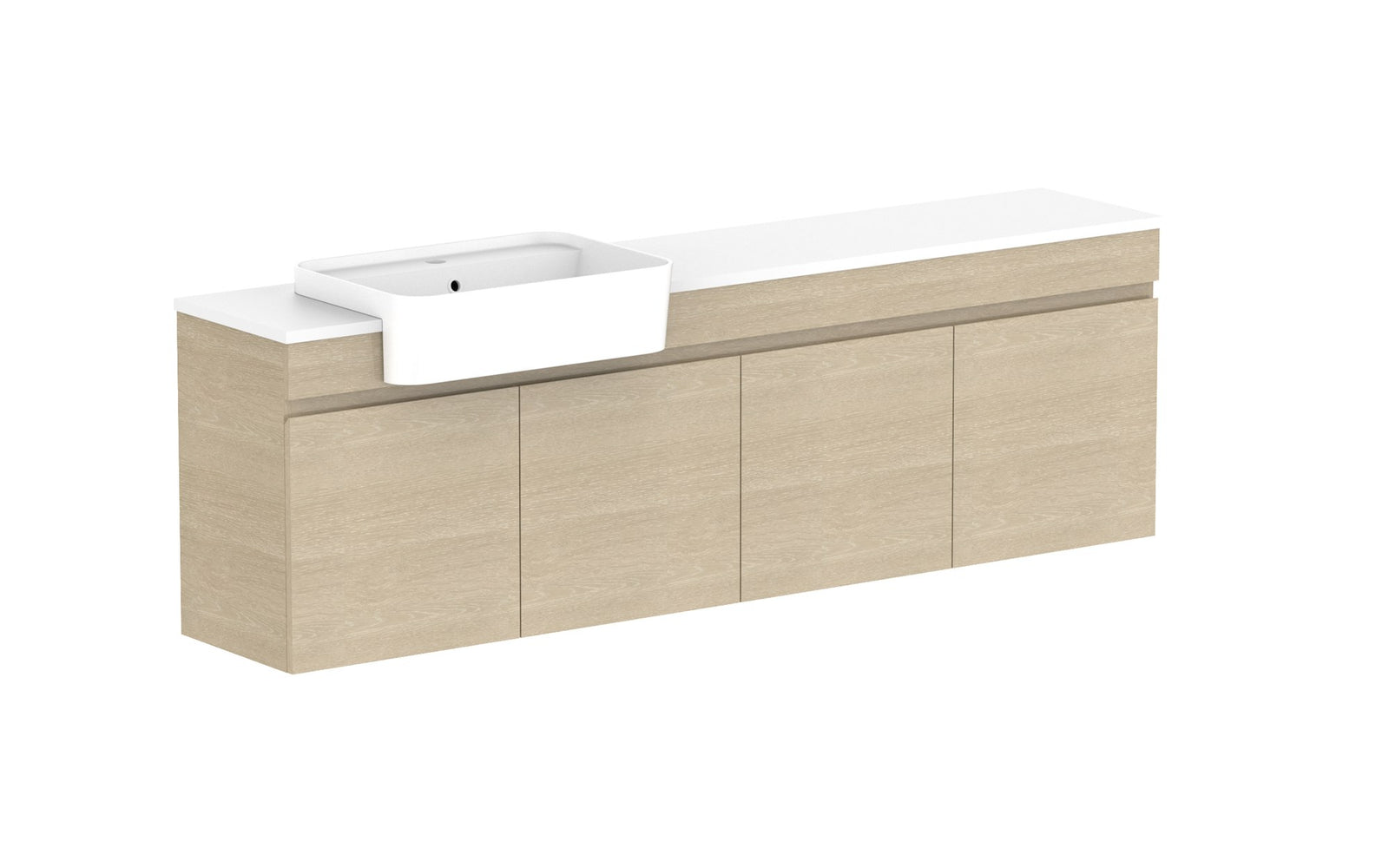 ADP Glacier Semi-Recessed All-Door Twin Wall Hung Vanity 1800mm left offset bowl, benchtop