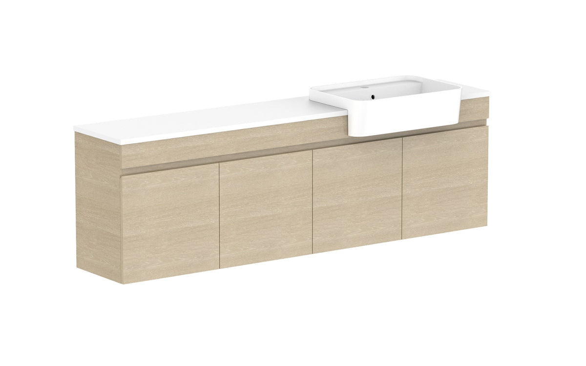 ADP Glacier Semi-Recessed All-Door Twin Wall Hung Vanity 1800mm right offset bowl, benchtop