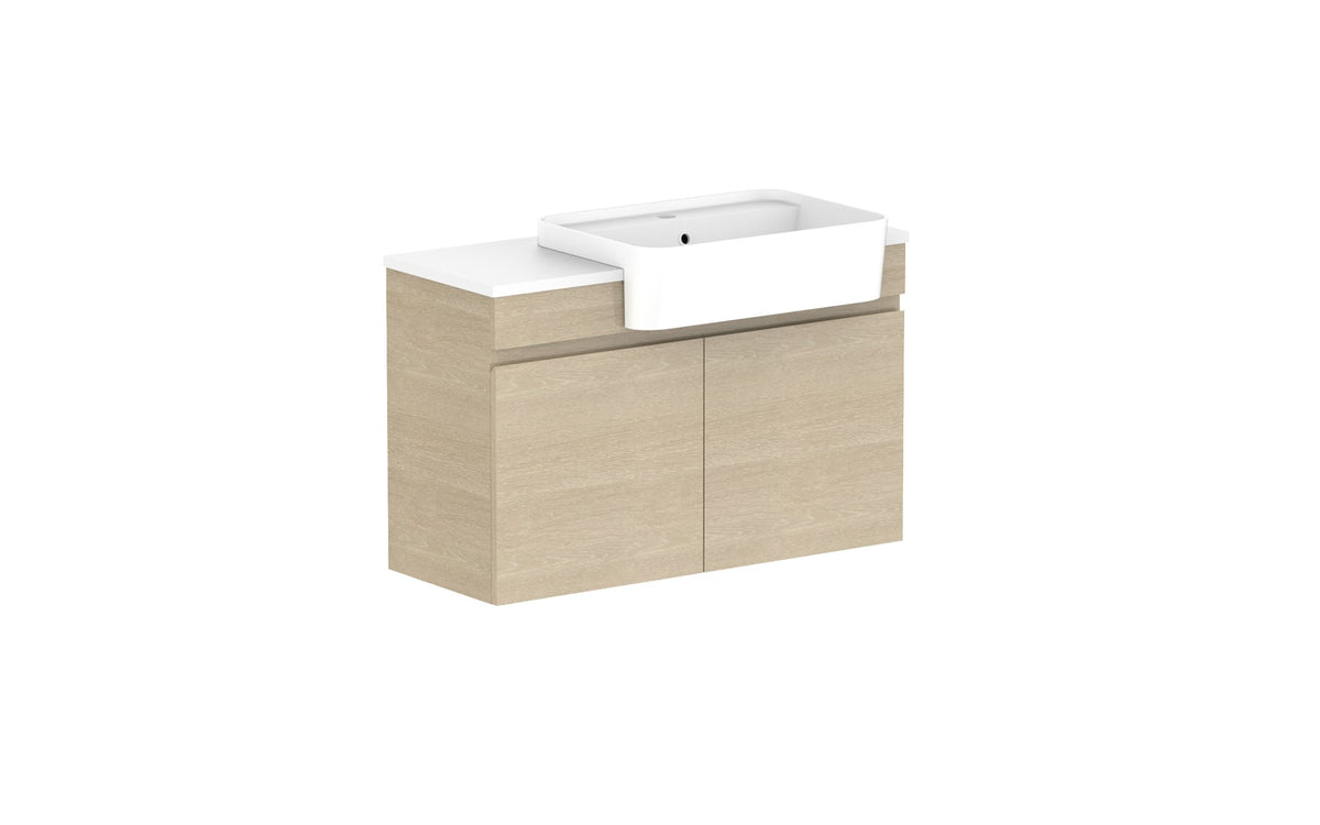 ADP Glacier Semi-Recessed All-Door Twin Wall Hung Vanity 900mm right offset bowl, benchtop