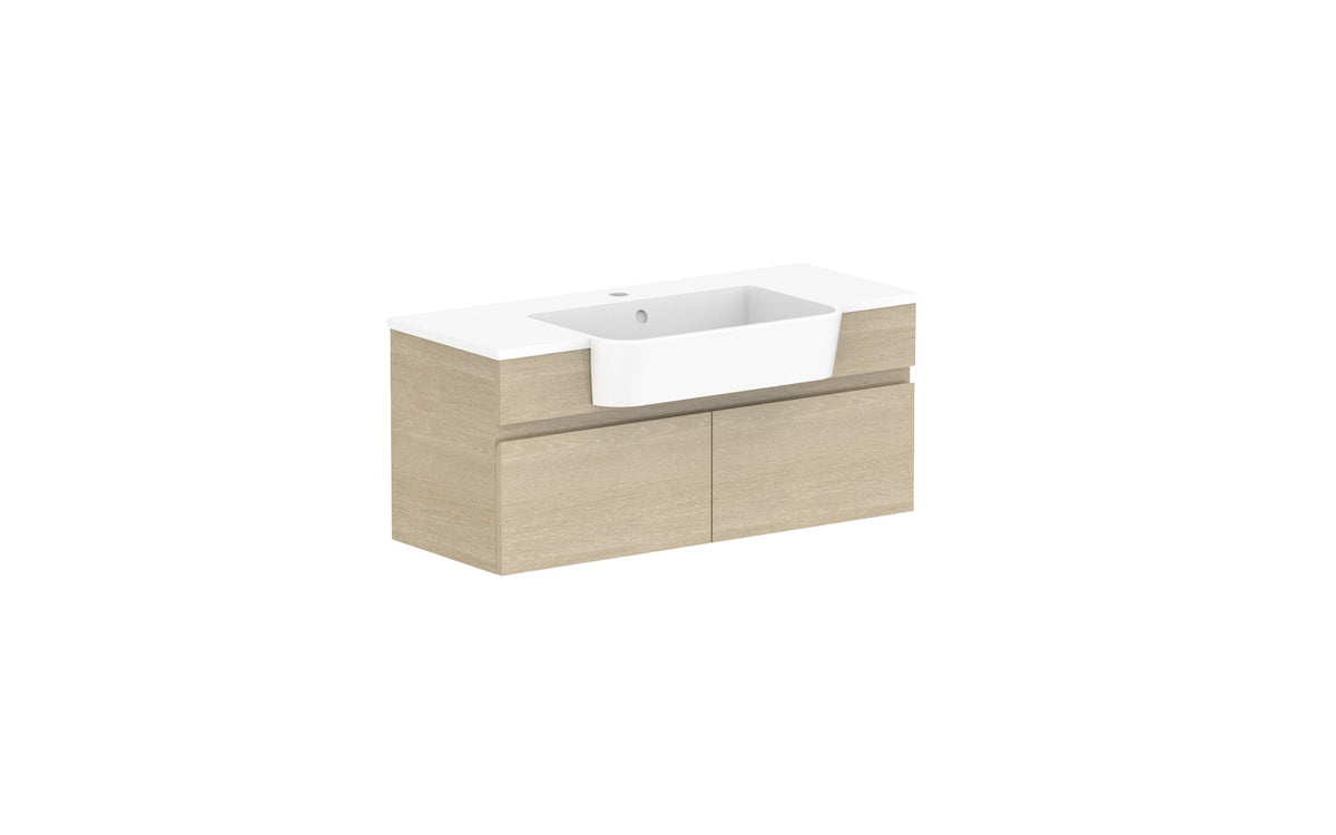 ADP Glacier Semi-Recessed All-Door Slim Wall Hung Vanity 900mm centre bowl, cast marble top