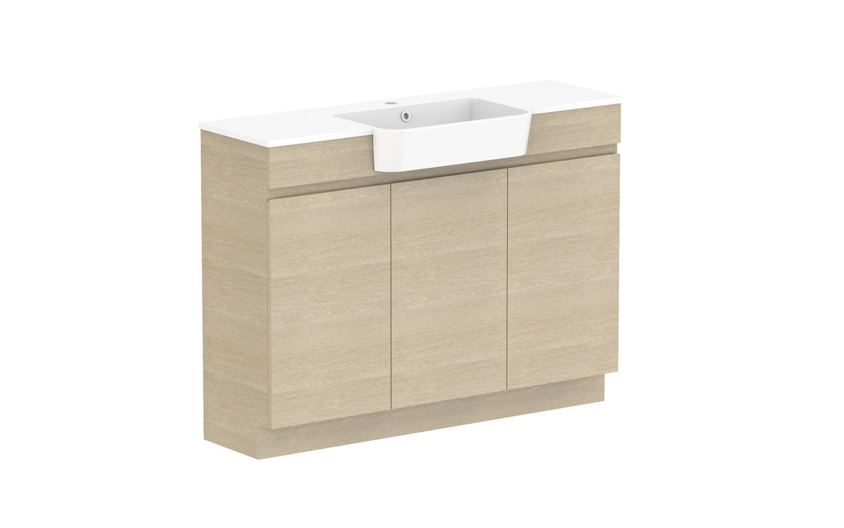 ADP Glacier Semi-Recessed All-Door Trio Floor Mount Vanity 1200mm centre bowl, cast marble top