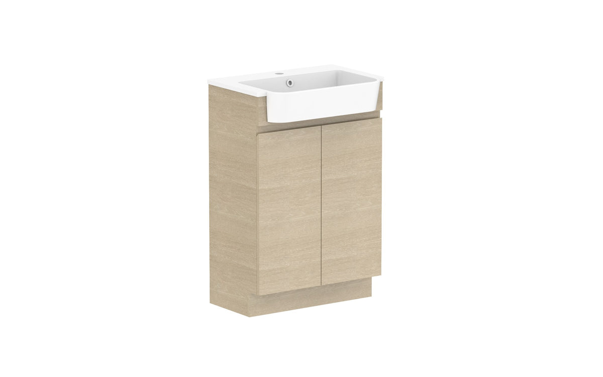 ADP Glacier Semi-Recessed All-Door Trio Floor Mount Vanity 600mm centre bowl, cast marble top