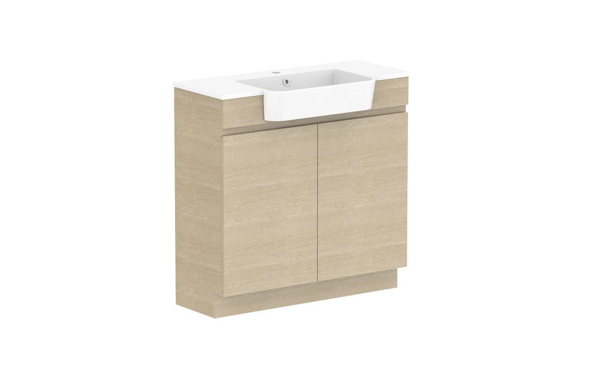 ADP Glacier Semi-Recessed All-Door Trio Floor Mount Vanity 900mm centre bowl, cast marble top