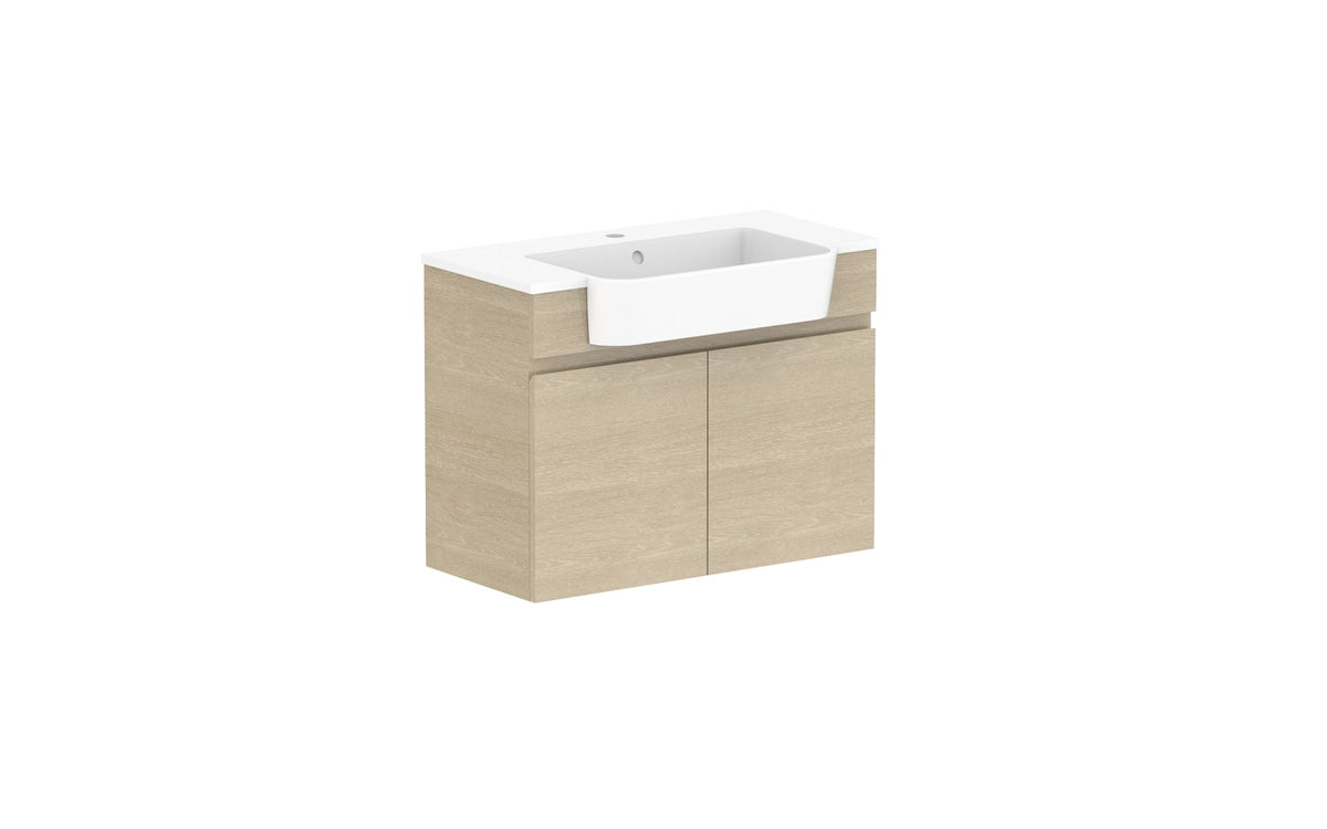 ADP Glacier Semi-Recessed All-Door Twin Wall Hung Vanity 750mm centre bowl, cast marble top