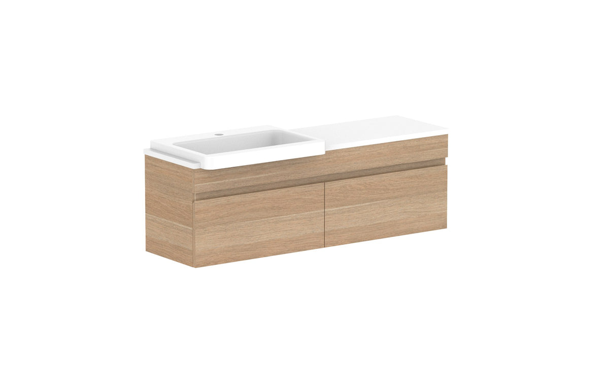 ADP Glacier Semi-Recessed All-Drawer Slim Wall Hung Vanity 1200mm left offset bowl, benchtop