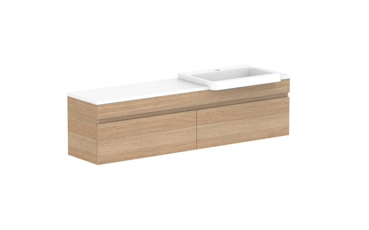 ADP Glacier Semi-Recessed All-Drawer Slim Wall Hung Vanity 1500mm right offset bowl, benchtop