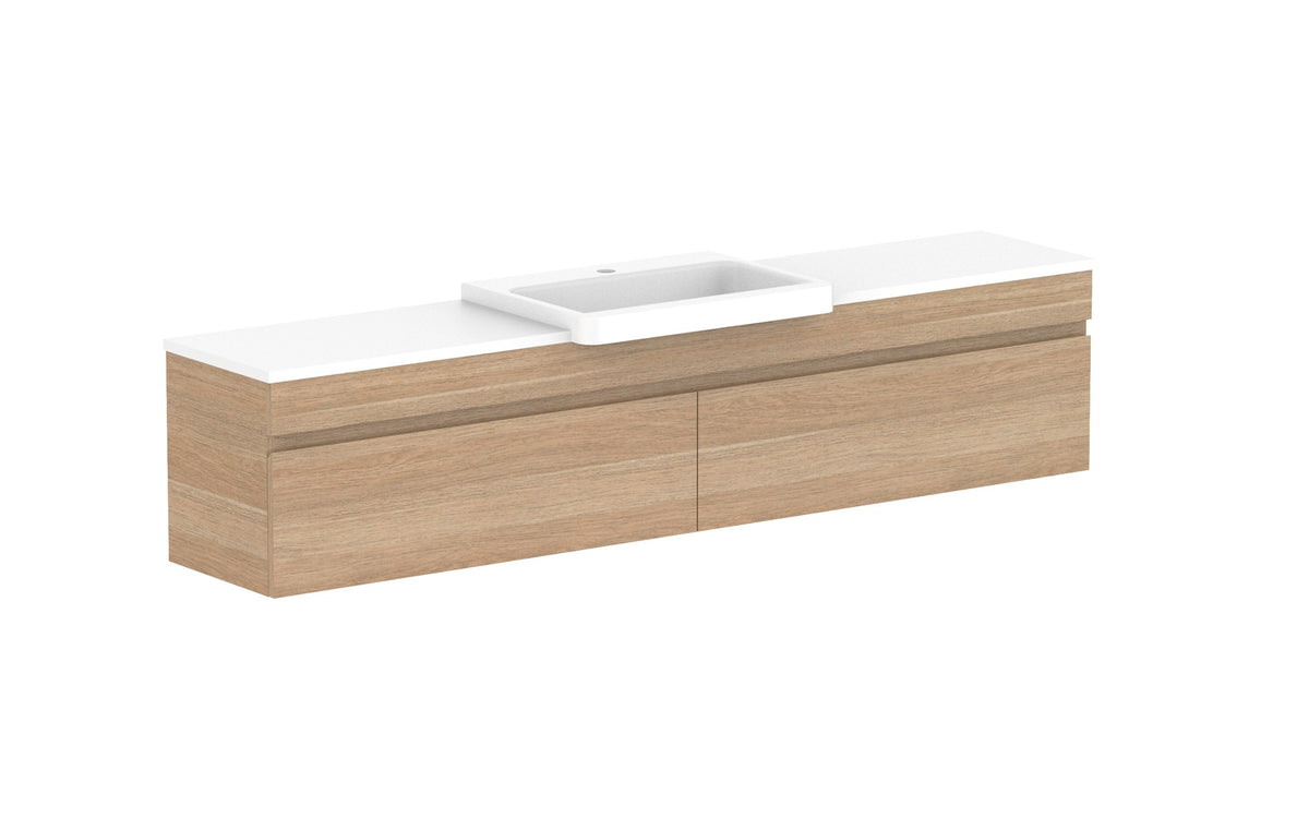 ADP Glacier Semi-Recessed All-Drawer Slim Wall Hung Vanity 1800mm centre bowl, benchtop