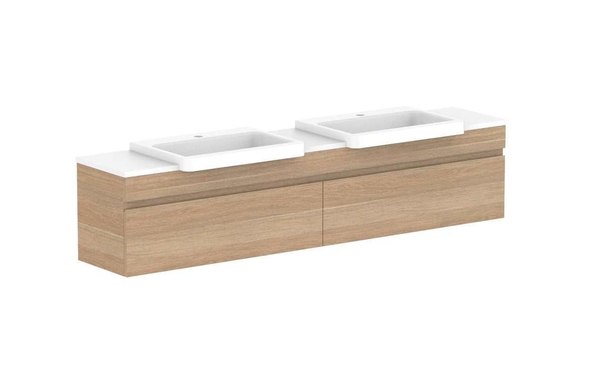 ADP Glacier Semi-Recessed All-Drawer Slim Wall Hung Vanity 1800mm double bowl, benchtop