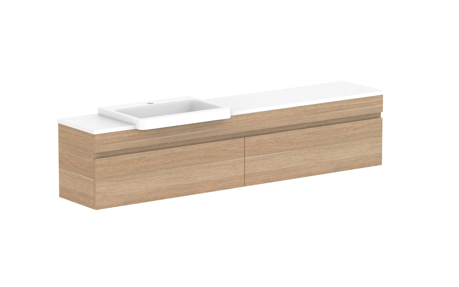 ADP Glacier Semi-Recessed All-Drawer Slim Wall Hung Vanity 1800mm left offset bowl, benchtop
