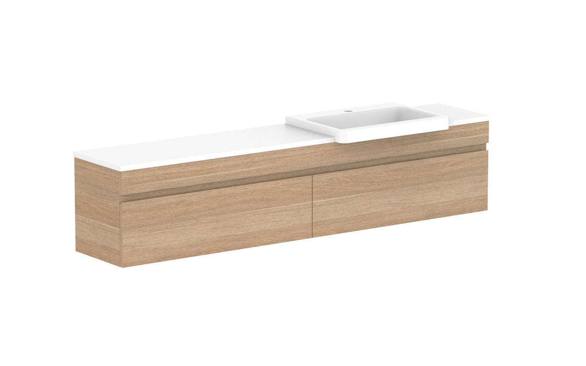 ADP Glacier Semi-Recessed All-Drawer Slim Wall Hung Vanity 1800mm right offset bowl, benchtop