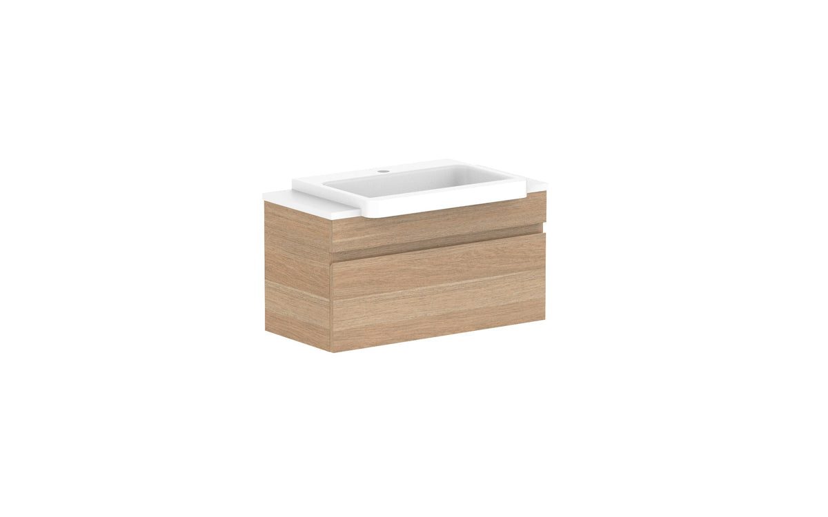 ADP Glacier Semi-Recessed All-Drawer Slim Wall Hung Vanity 750mm centre bowl, benchtop