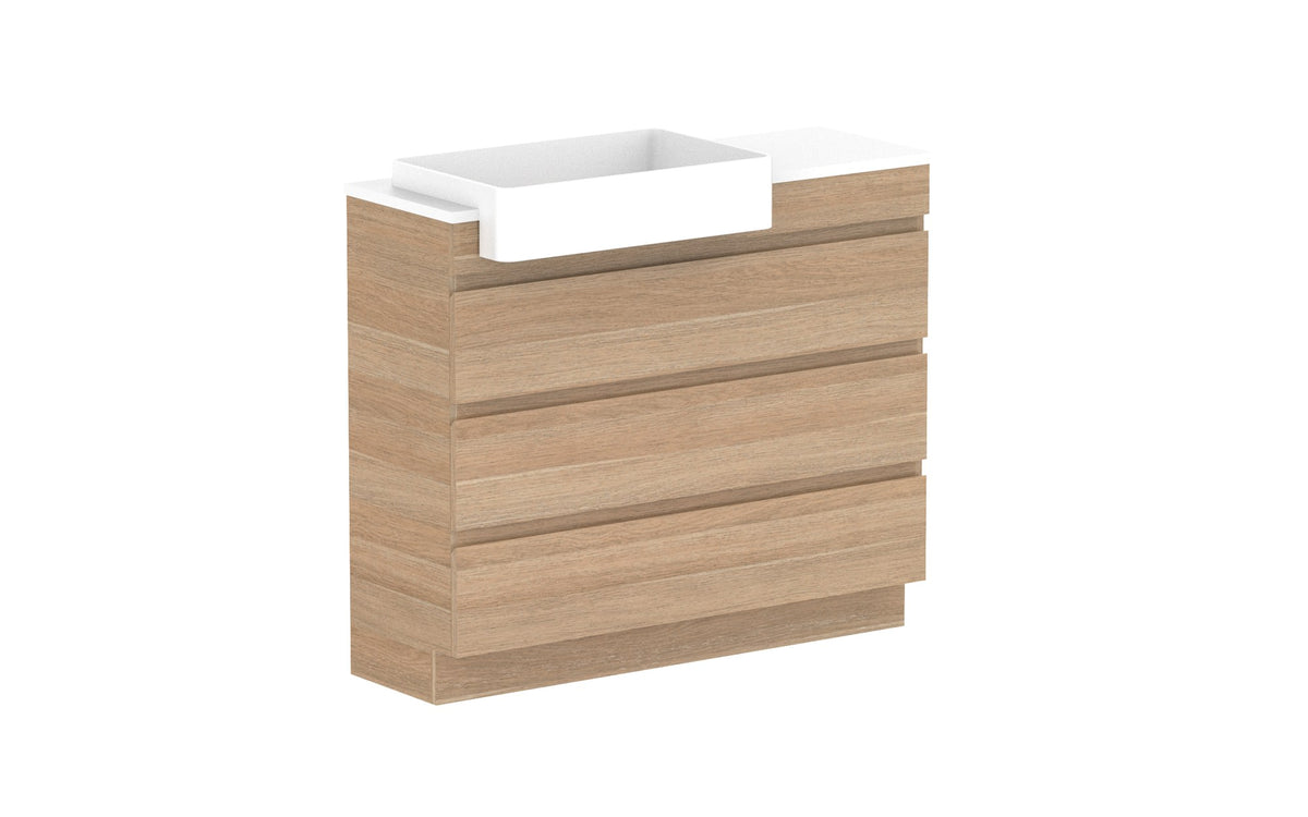 ADP Glacier Semi-Recessed All-Drawer Trio Floor Mount Vanity 1050mm left offset bowl, benchtop