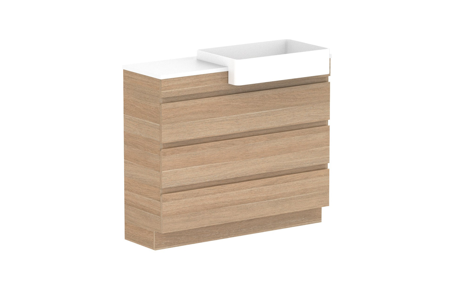 ADP Glacier Semi-Recessed All-Drawer Trio Floor Mount Vanity 1050mm right offset bowl, benchtop