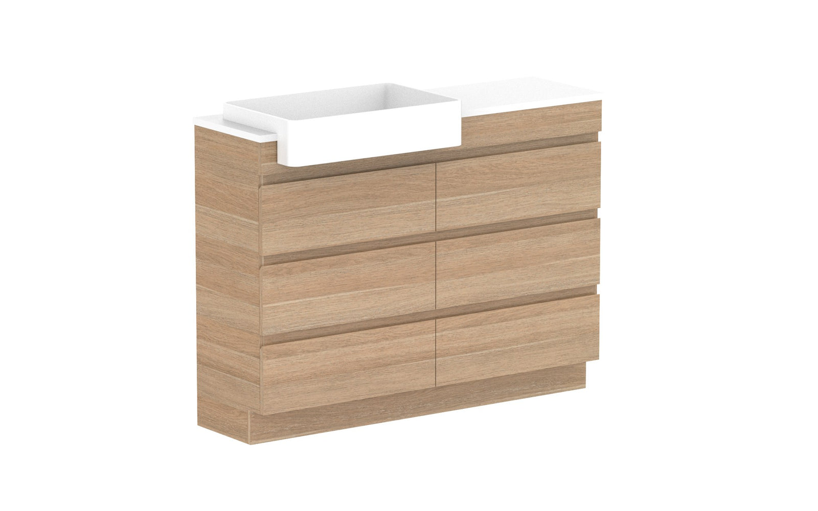 ADP Glacier Semi-Recessed All-Drawer Trio Floor Mount Vanity 1200mm left offset bowl, benchtop