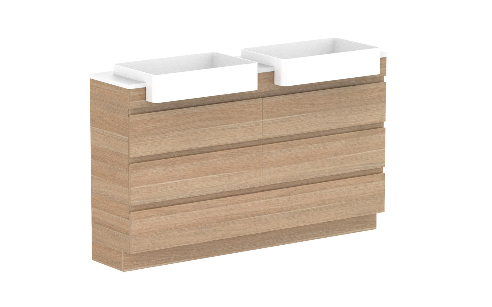 ADP Glacier Semi-Recessed All-Drawer Trio Floor Mount Vanity 1500mm double bowl, benchtop