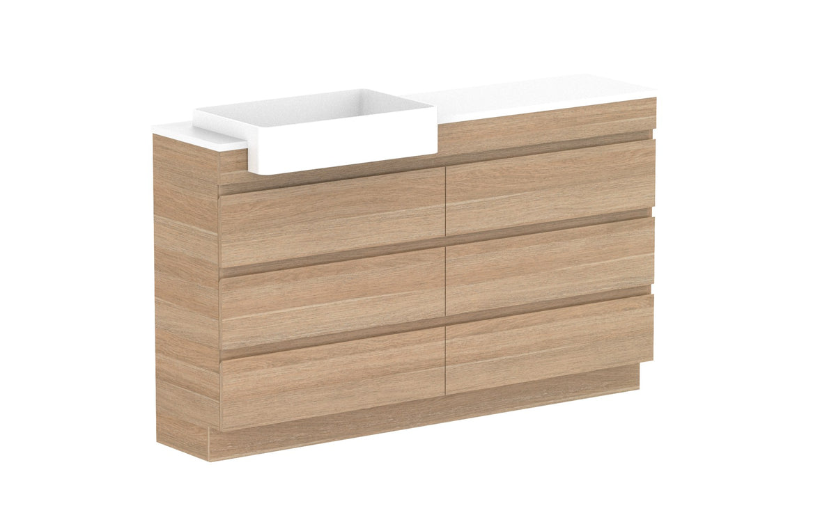 ADP Glacier Semi-Recessed All-Drawer Trio Floor Mount Vanity 1500mm left offset bowl, benchtop