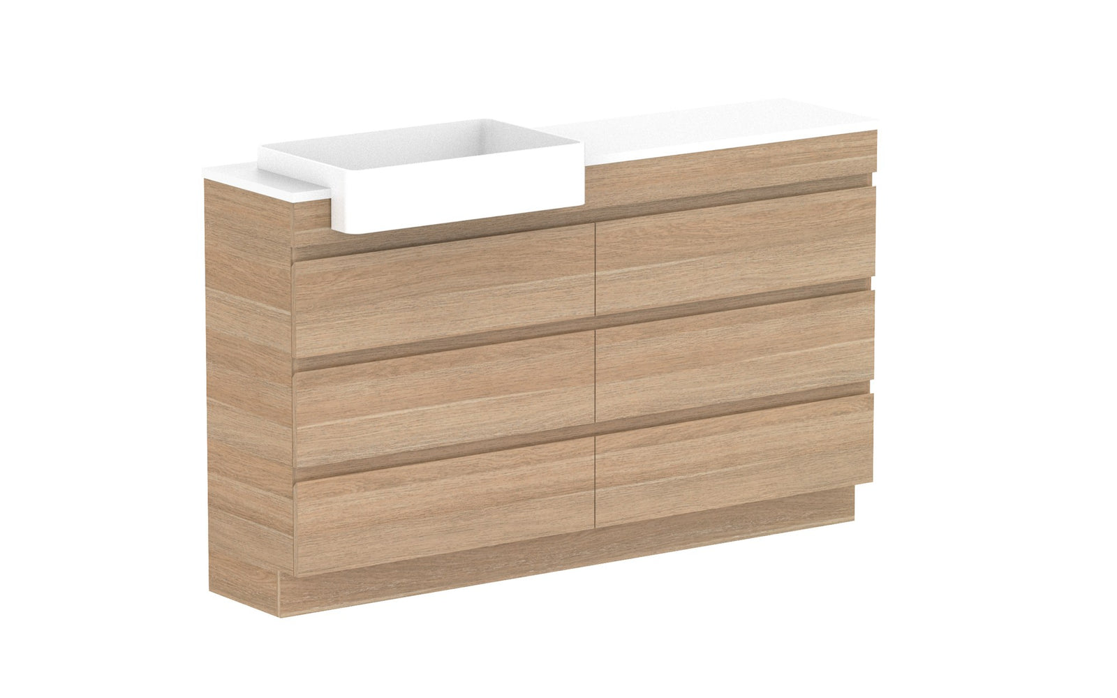 ADP Glacier Semi-Recessed All-Drawer Trio Floor Mount Vanity 1500mm left offset bowl, benchtop