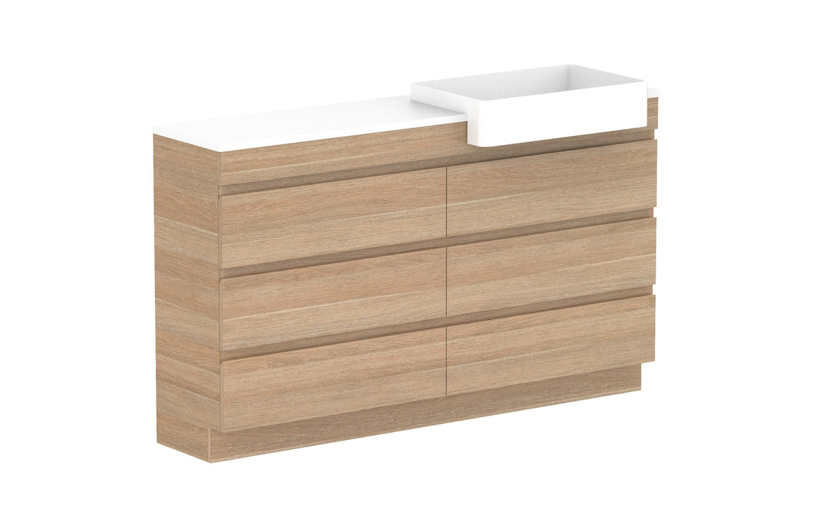 ADP Glacier Semi-Recessed All-Drawer Trio Floor Mount Vanity 1500mm right offset bowl, benchtop