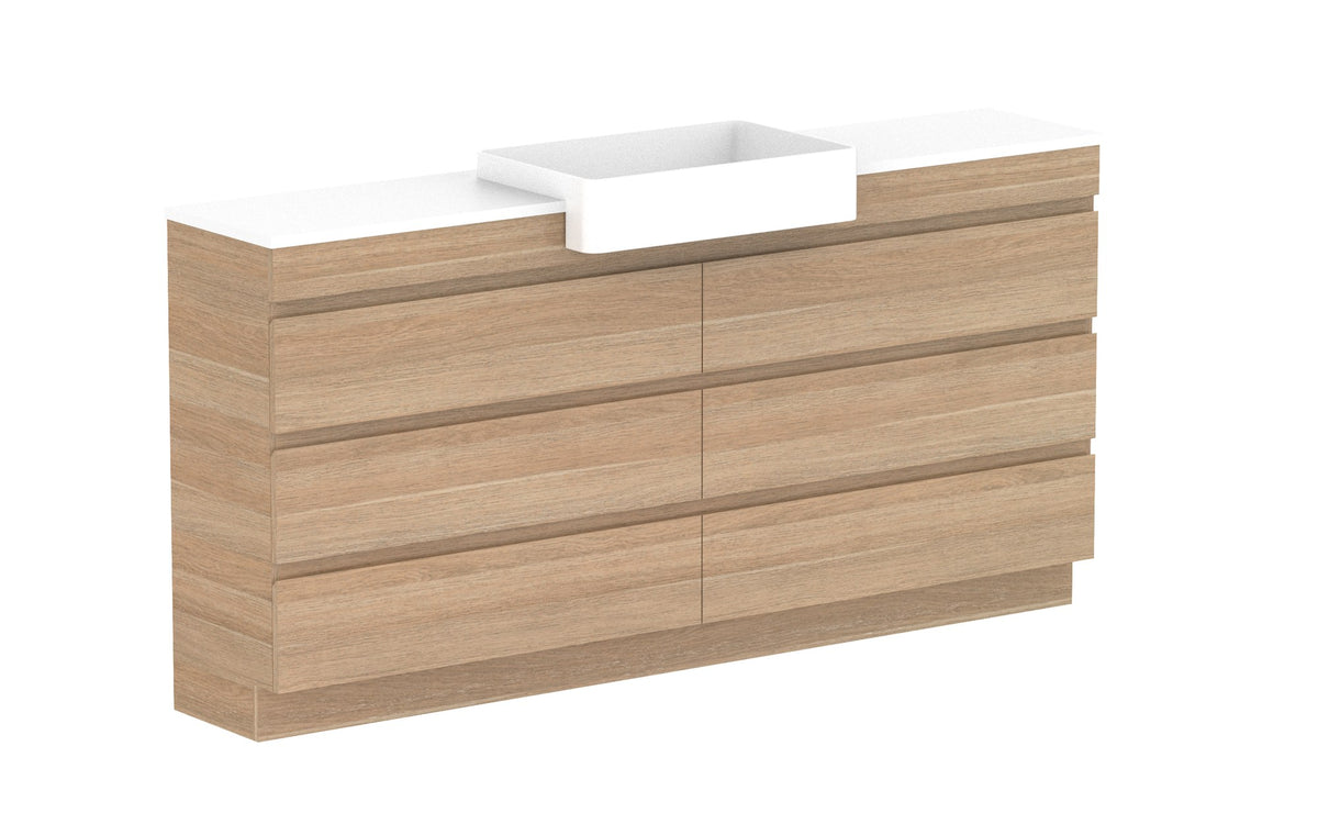 ADP Glacier Semi-Recessed All-Drawer Trio Floor Mount Vanity 1800mm centre bowl, benchtop