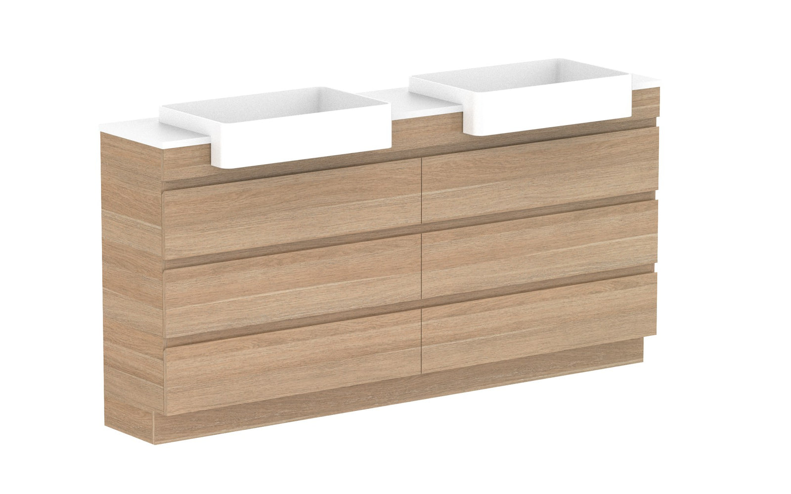 ADP Glacier Semi-Recessed All-Drawer Trio Floor Mount Vanity 1800mm double bowl, benchtop