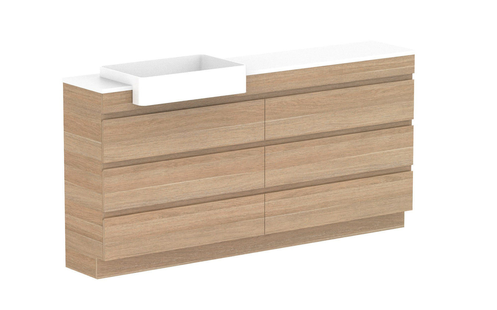 ADP Glacier Semi-Recessed All-Drawer Trio Floor Mount Vanity 1800mm left offset bowl, benchtop
