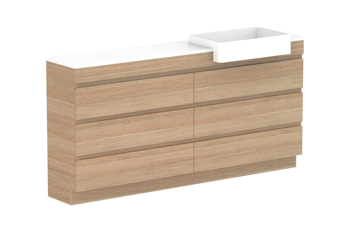 ADP Glacier Semi-Recessed All-Drawer Trio Floor Mount Vanity 1800mm right offset bowl, benchtop