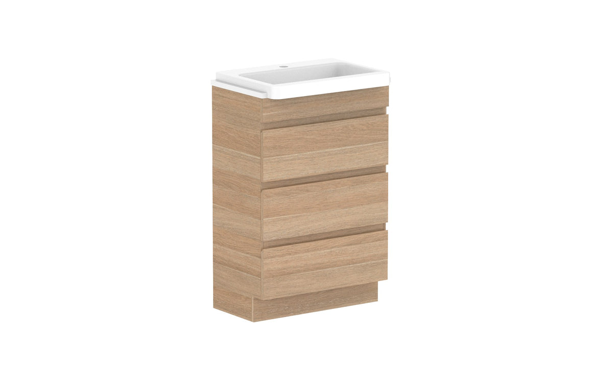 ADP Glacier Semi-Recessed All-Drawer Trio Floor Mount Vanity 600mm centre bowl, benchtop