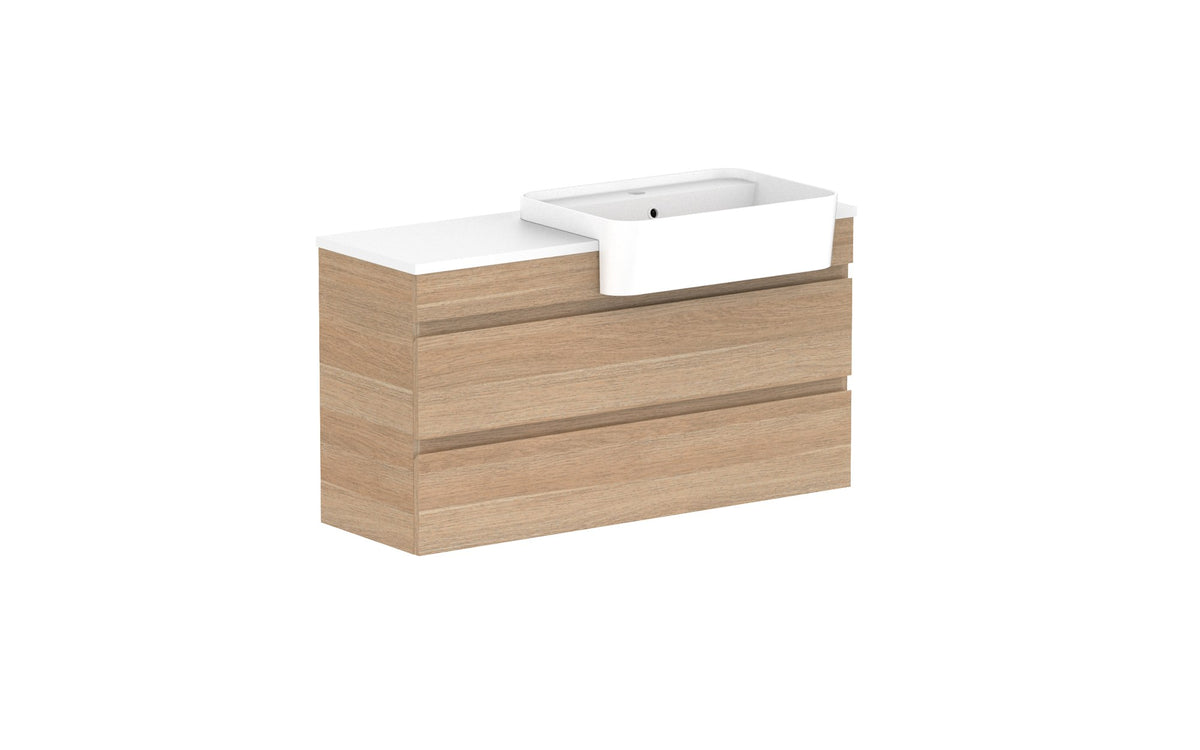 ADP Glacier Semi-Recessed All-Drawer Twin Wall Hung Vanity 1050mm right offset bowl, benchtop