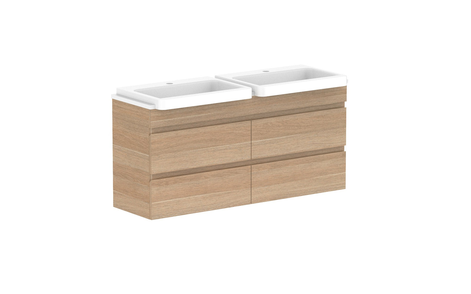 ADP Glacier Semi-Recessed All-Drawer Twin Wall Hung Vanity 1200mm double bowl, benchtop