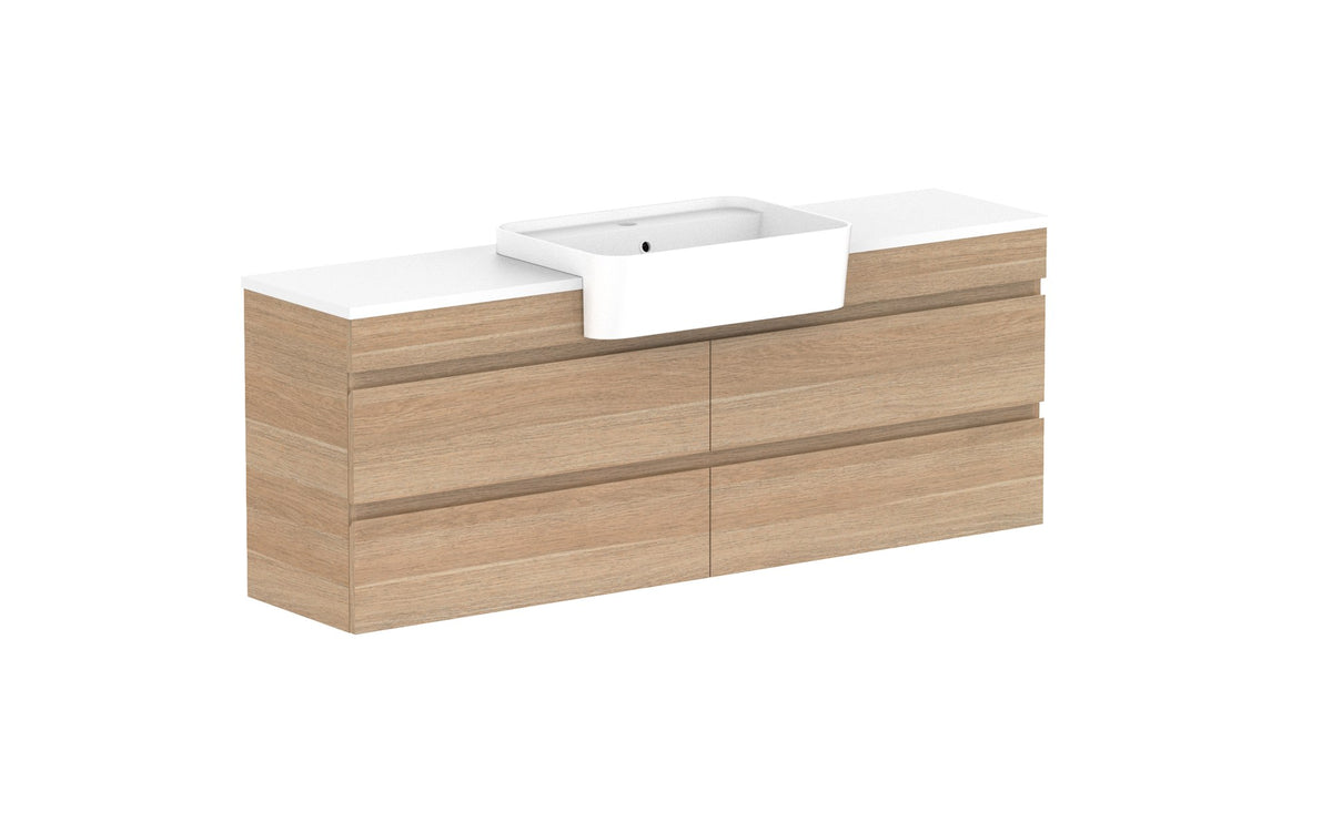 ADP Glacier Semi-Recessed All-Drawer Twin Wall Hung Vanity 1500mm centre bowl, benchtop