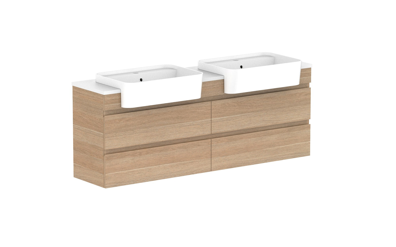 ADP Glacier Semi-Recessed All-Drawer Twin Wall Hung Vanity 1500mm double bowl, benchtop