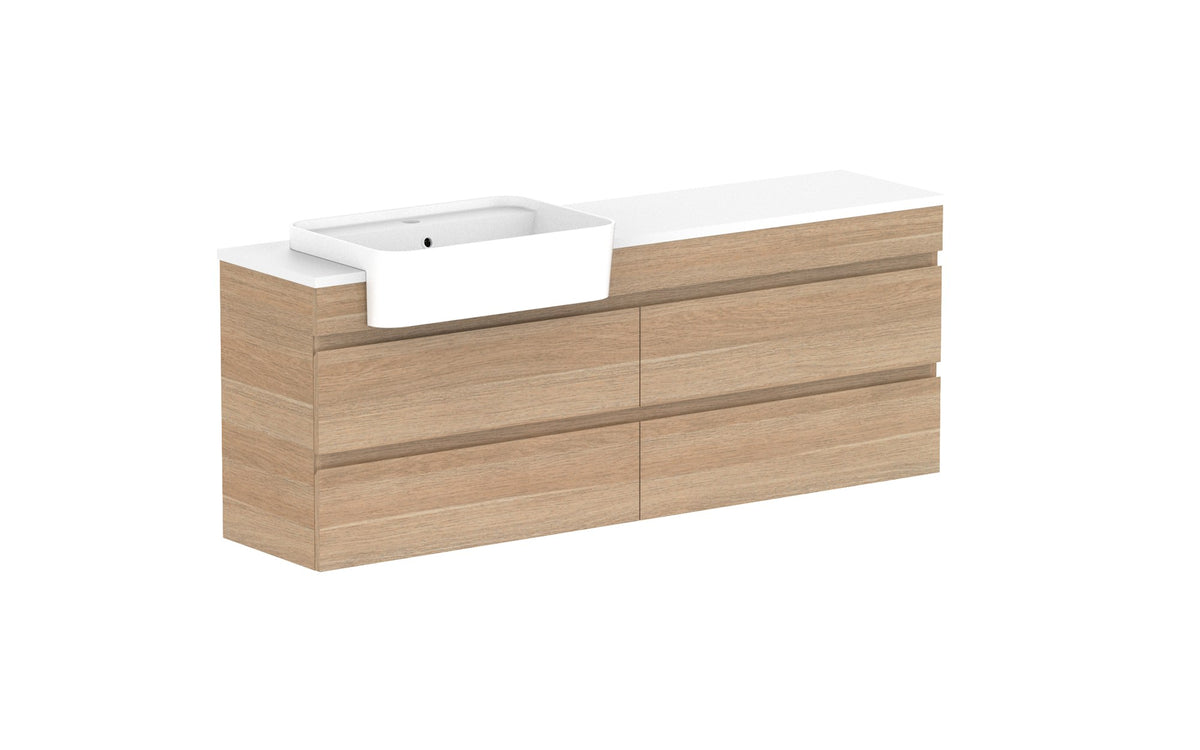 ADP Glacier Semi-Recessed All-Drawer Twin Wall Hung Vanity 1500mm double bowl, benchtop