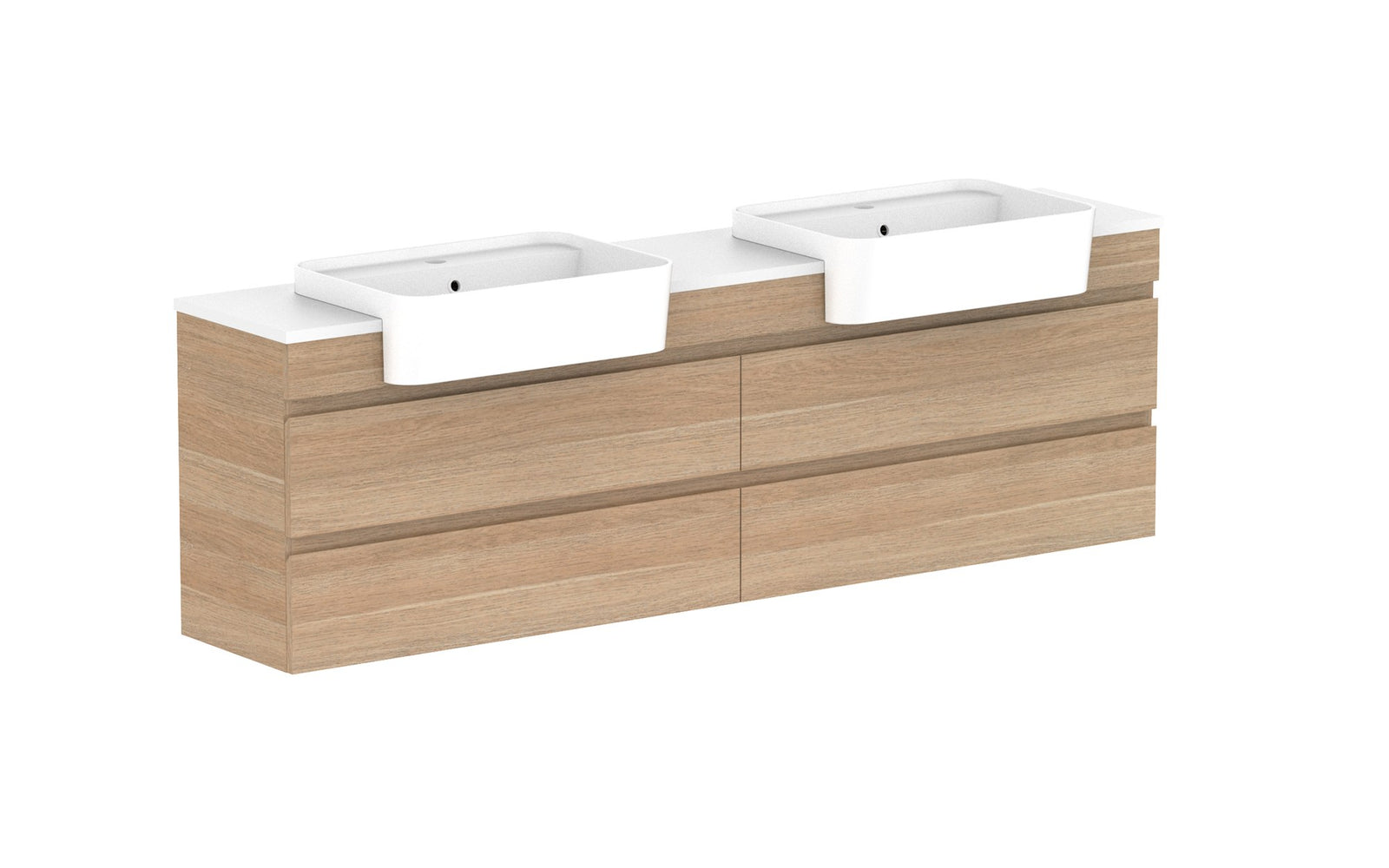 ADP Glacier Semi-Recessed All-Drawer Twin Wall Hung Vanity 1800mm double bowl, benchtop