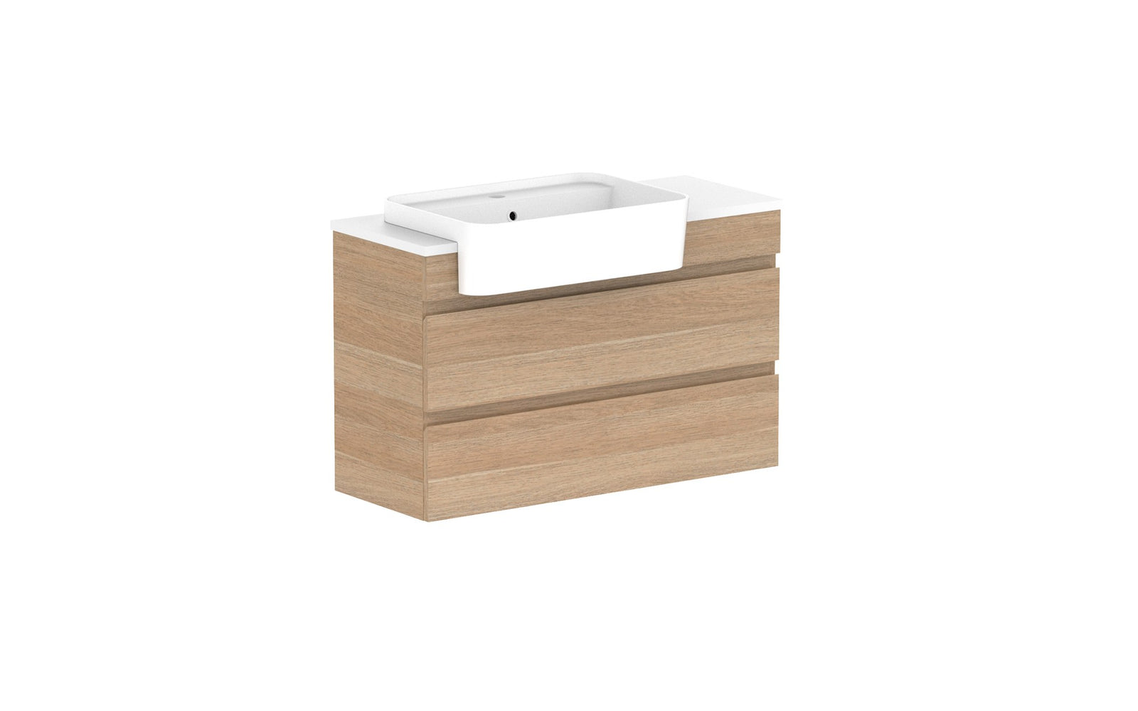 ADP Glacier Semi-Recessed All-Drawer Twin Wall Hung Vanity 900mm left offset bowl, benchtop