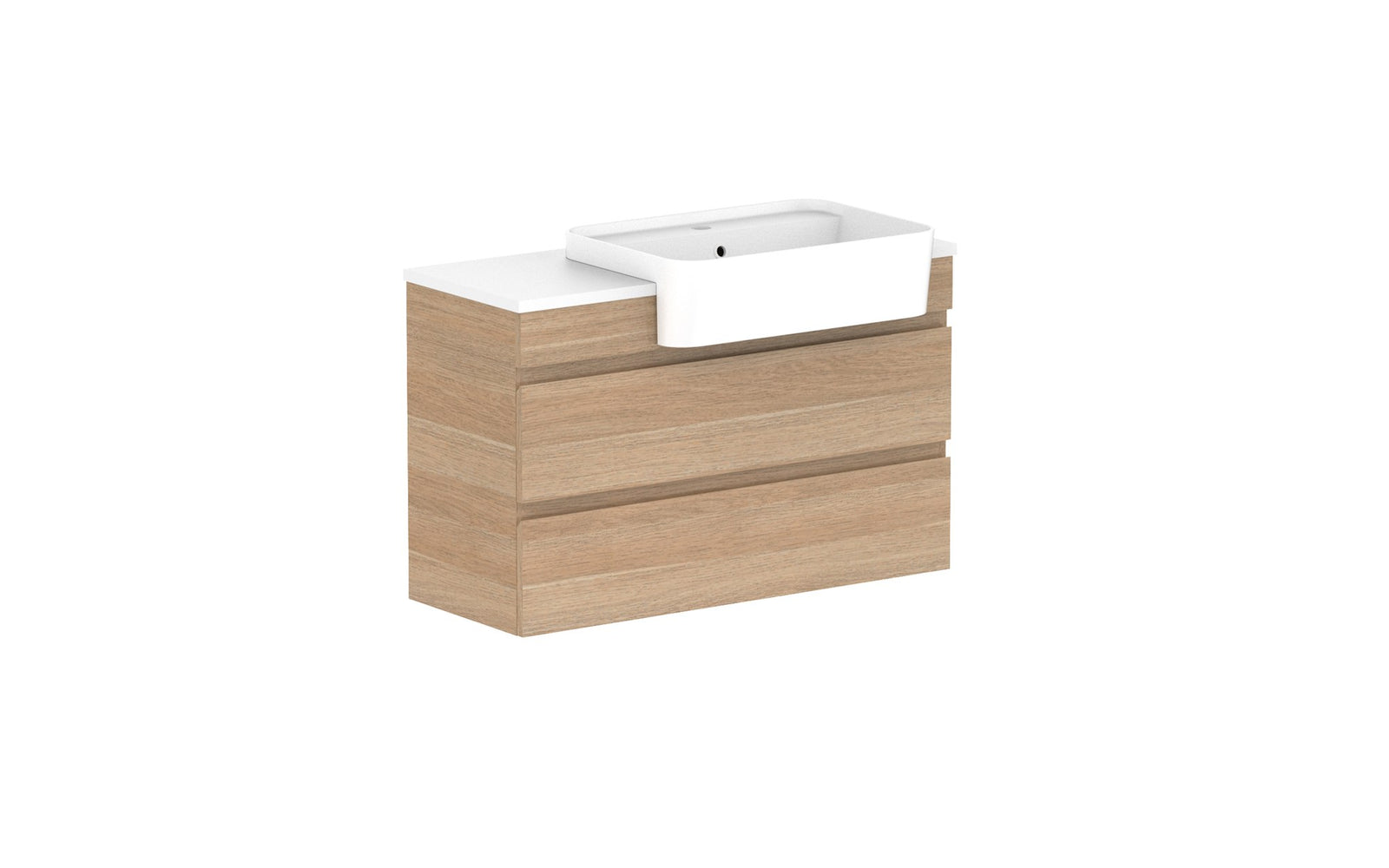ADP Glacier Semi-Recessed All-Drawer Twin Wall Hung Vanity 900mm right offset bowl, benchtop
