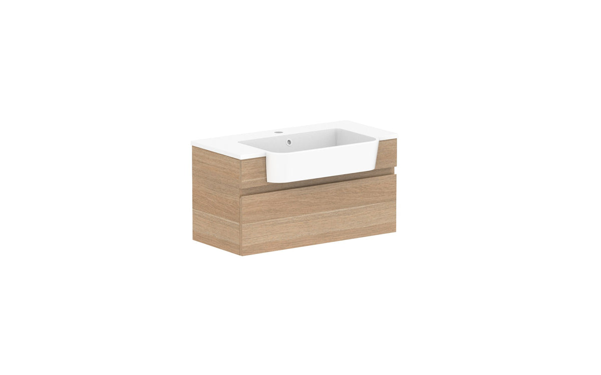 ADP Glacier Semi-Recessed All-Drawer Slim Wall Hung Vanity 750mm, cast marble top