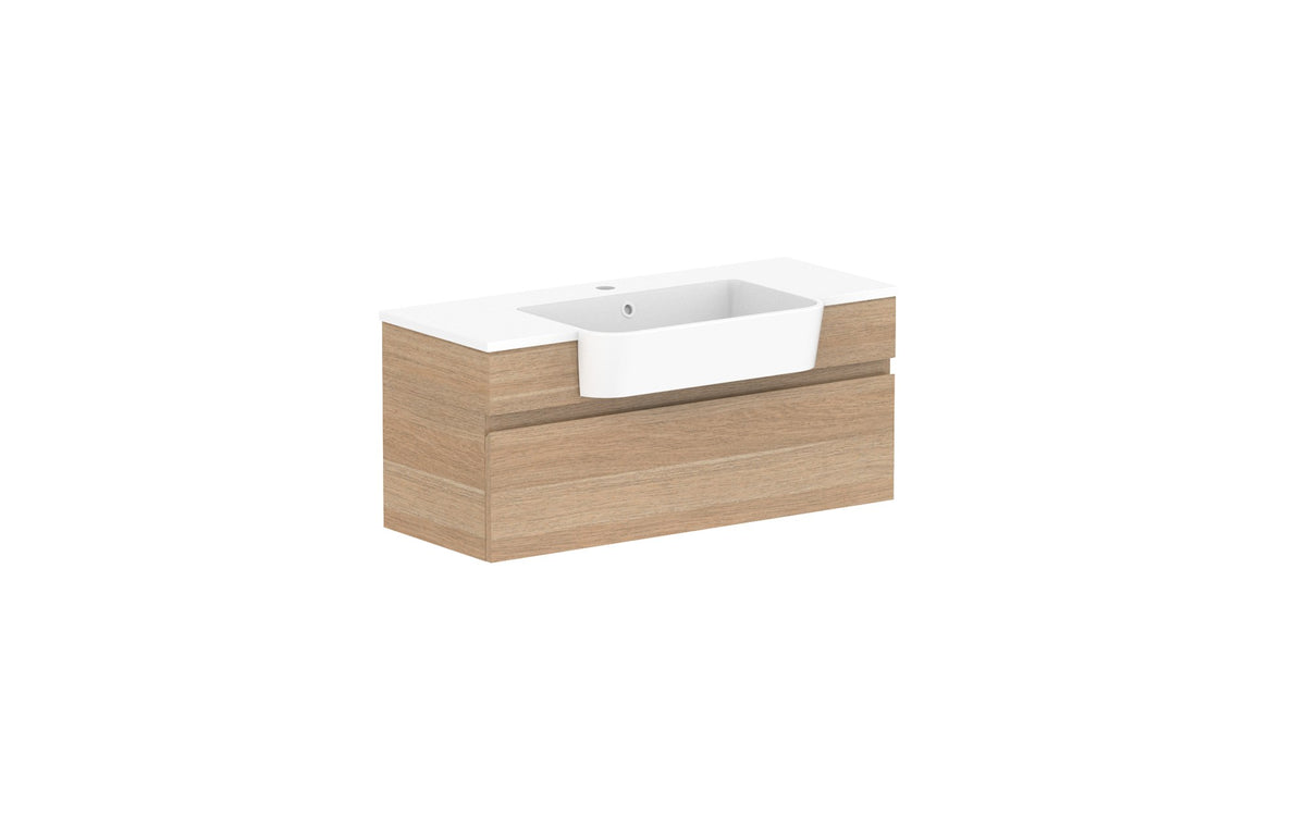 ADP Glacier Semi-Recessed All-Drawer Slim Wall Hung Vanity 900mm, cast marble top